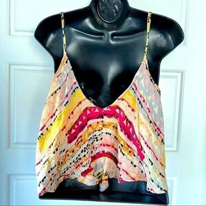 RUFFLE STRAP ORANGE MULTICOLORED V TANK  TOP SIZE LARGE